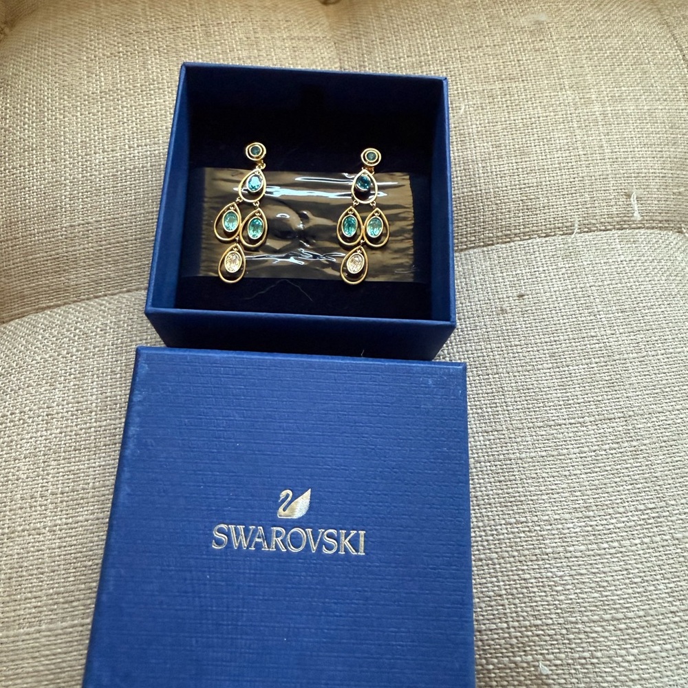 Swarovski Gold and Blue Drop Earrings